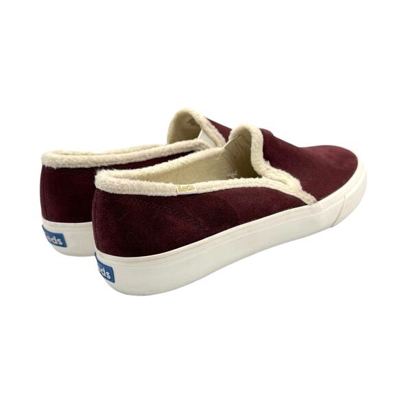 Keds Double Decker Maroon Maroon Suede Faux Shearling Lined Slip On Sneakers - Picture 5 of 13